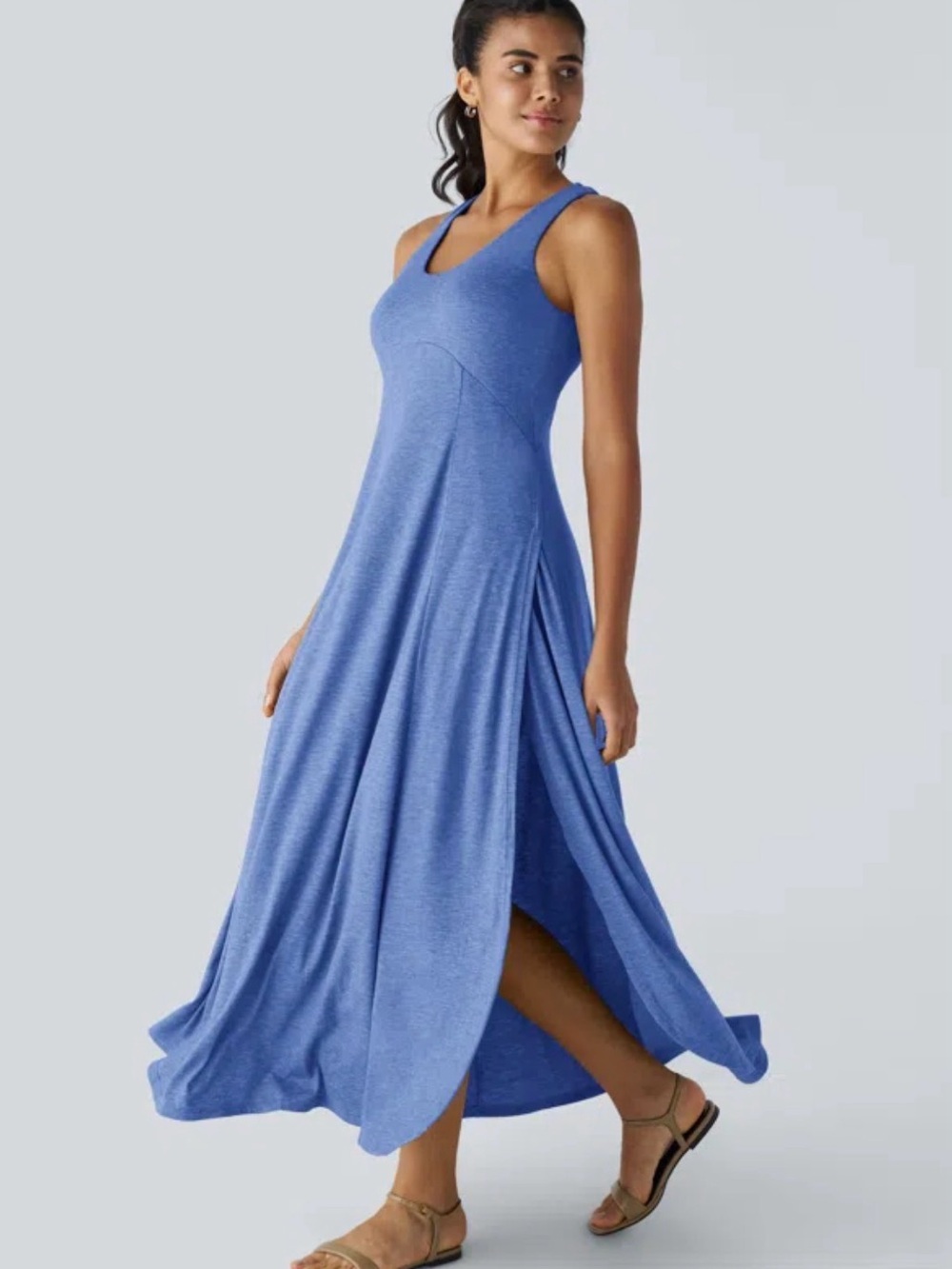 HALARA Blue Sleeveless V-Neck Maxi Dress